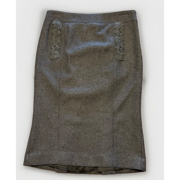 Blumarine Dresses & Skirts - Blumarine Gray Wool Cashmere Pencil Skirt Sz 8 Italy Button Fan Back‎ Lined